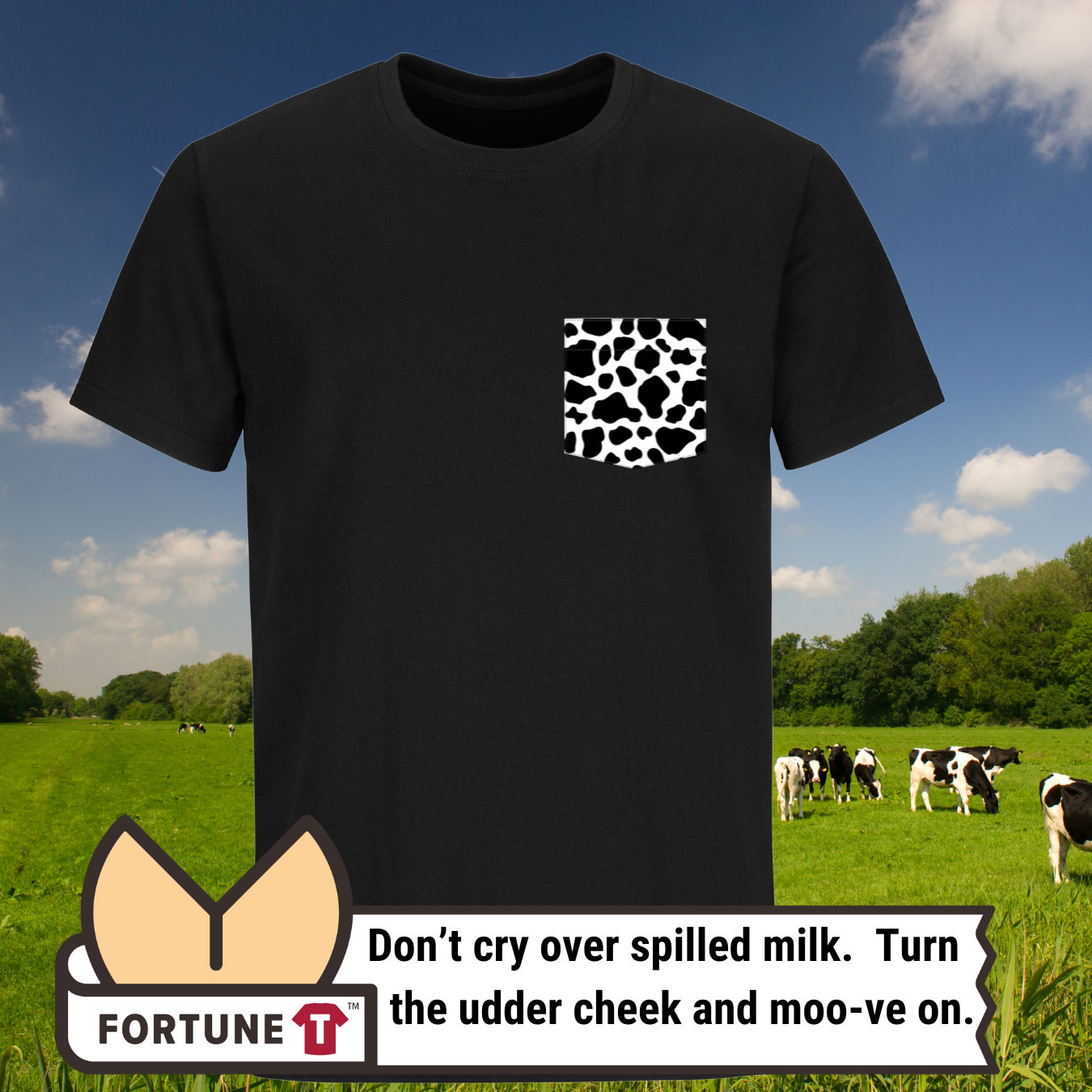 Cow print fortune pocket tee